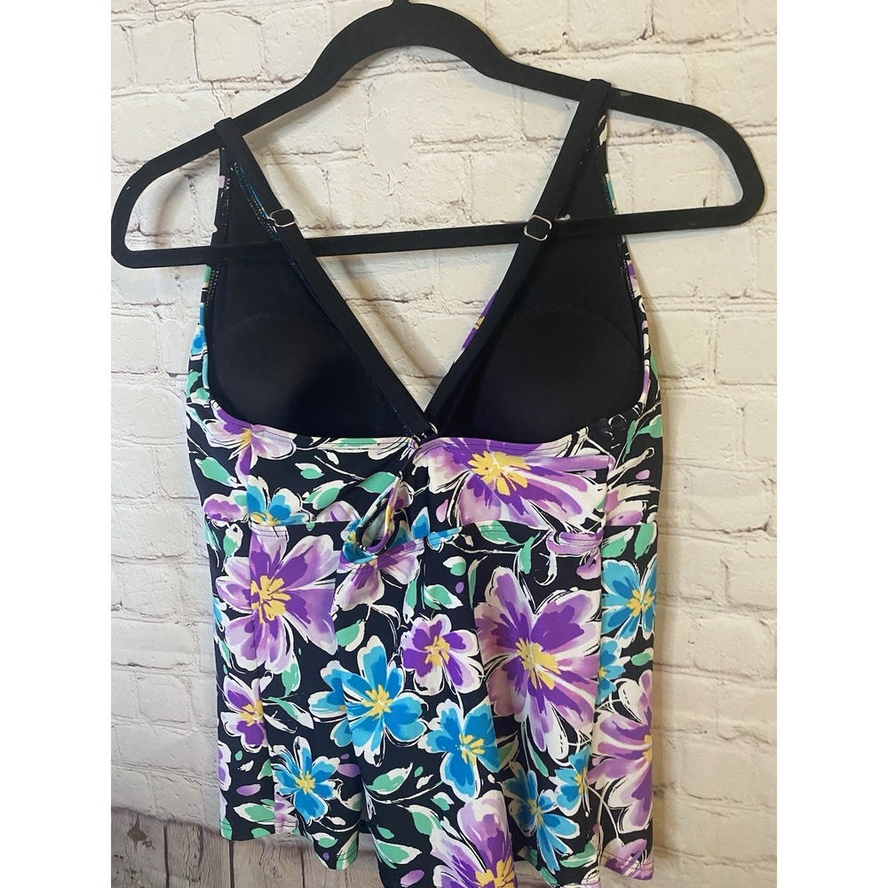 Ocean Dreams Cami Tankini Swim Top Blue Purple Floral Medium - Picture 6 of 9